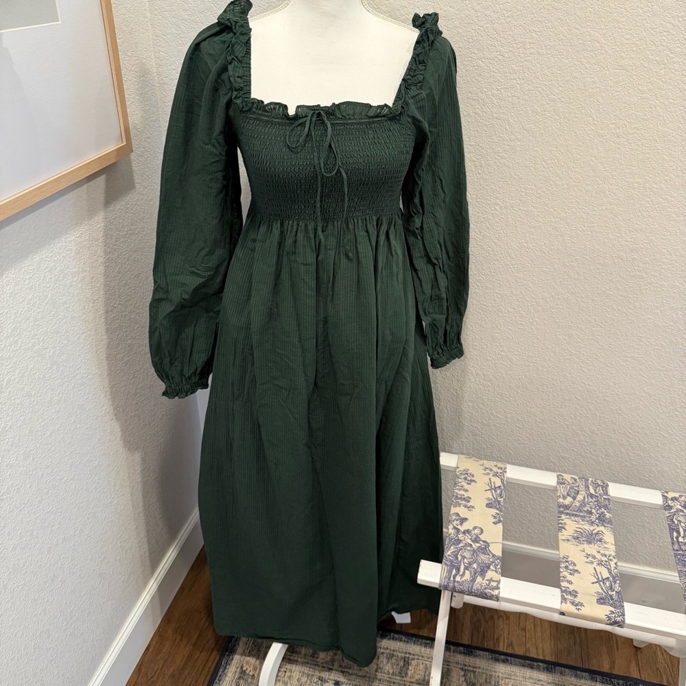 Hill House Dark Green Long Sleeve Nap Dress